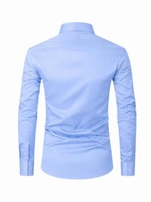 Set Of 2 Men's Long-Sleeved Slim Fit Dress Shirts For Work, Classic Lapel Collar, Lightweight And Comfortable, Work Environment - Preto/azulBB - View 3