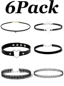 Yanxyad 1/6Pcs Gothic Choker Necklace For Women, Black Lace Chokers Set Punk Goth Jewelry SetSet - Black - View 7
