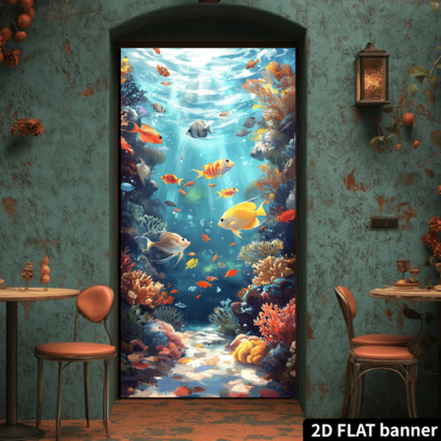 Banner cửa 2D, 1 banner cửa chủ đề thế giới dưới nước, chủ đề đại dương sống động với cá và rạn san hô đầy màu sắc, lý tưởng cho tiệc bãi biển mùa hè, sinh nhật chủ đề động vật biển và trang trí hiên nhà.