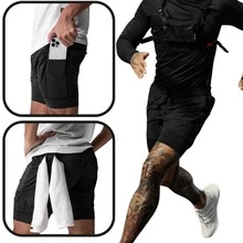 Summer 2-In-1 Dry Fit Compression Shorts With Secret Pocket And Regular Fit - 黑色 - 查看 3