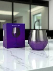 Copa para vino/coctel/jugo/Champán de acero inoxidable, FAB*15, Copa, vaso de acero inoxidable portátil, Copa para café, Bebidas, Champán, Cócteles, Vaso/taza/Copa aislante de colores variados, capacidad 14 Oz/410 ml. - PLATA MORADO - Ver 10