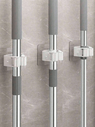 8Pcs Self Adhesive Broom Mop Holder Wall Mounted No Drill Heavy Duty Anti Slip Tool Organizer Storage Hooks For Kitchen Bathroom Garage Laundry Room