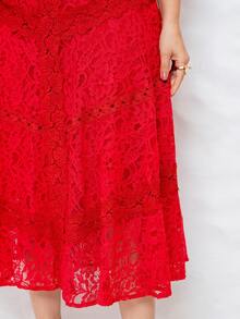 Elegant Midi Dress For Parties, Bridesmaids, Weddings, 3/4 Sleeves, Flowy Fit - Đỏ - Xem 4