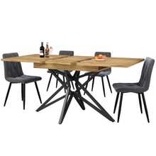 Extendable Dining Table, Dimensions 120 (160) X 80 Cm, Extendable Kitchen Table, Breakfast Table, Star Table Legs, Black Wrought Iron Table Legs, Textured Walnut/Marble Tabletop - Khaki - View 2