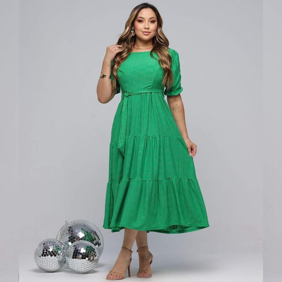 Women's Midi Dress, Three Marias Style, Lace Knit, Wedding, Evening, Formal And Nighttime, Elegant And Casual - 綠旗 - 查看 1