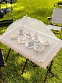 1pc Foldable White Anti-Insect Food Cover - Removable & Washable Mesh Vegetable Dining Tent, Suitable For Camping/Restaurant - Multicolor - View 2