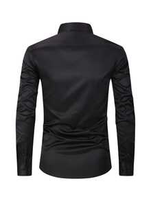 Set Of 2 Men's Long-Sleeved Slim Fit Dress Shirts For Work, Classic Lapel Collar, Lightweight And Comfortable, Work Environment - Preto/azulBB - View 5