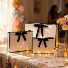 12pcs Gift Paper Bags With Bow Handle, Suitable For Festivals, Parties, Retail Packaging - Paper Bags - View 1
