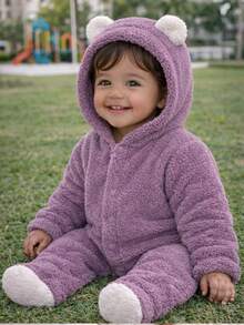 Plush  With Hood - Teddy Bear Design - Infant Girl 0 To 2 Years - 紫丁香色 - 查看 1