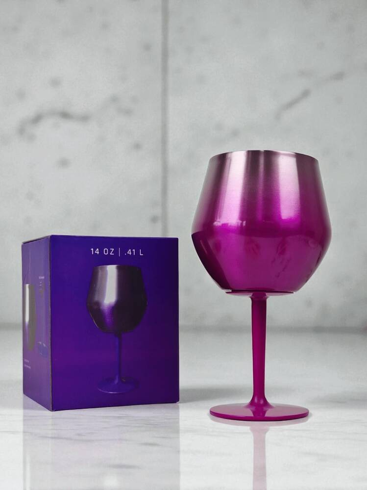 Copa para vino/coctel/jugo/Champán de acero inoxidable, FAB*15, Copa, vaso de acero inoxidable portátil, Copa para café, Bebidas, Champán, Cócteles, Vaso/taza/Copa aislante de colores variados, capacidad 14 Oz/420 ml. - Plata con Violeta - Añade 1