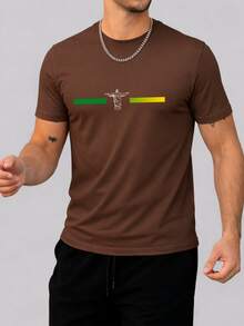 Camiseta Masculina Gola Redonda Camisa 100% Algodão Blusa Fio 30.1 Camisa Confortável Brasil Redentor - Marrom - Visão 1