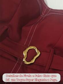 Women's Long Dress With Half Sleeves And Simple Print With Exposed Seams, Super High Fashion Winter, Árbora Eminence. - 酒紅色 - 查看 7