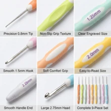 26 Pcs Ergonomic Crochet Hook Set, 0.8-2.75mm Multicolor Hooks With Rubber Grip, Suitable For Sweaters, Scarves, DIY Knitting, Ideal For All Users - 9 Fine Crochet Hooks - View 9