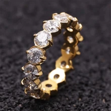 VKHK 1枚18K镀金不锈钢全钻立方氧化锆镶嵌单枚戒指，适合男士、女士、情侣佩戴，日常佩戴及婚礼场合皆宜，亦可作为礼物。 - 鑽戒 - 查看 8