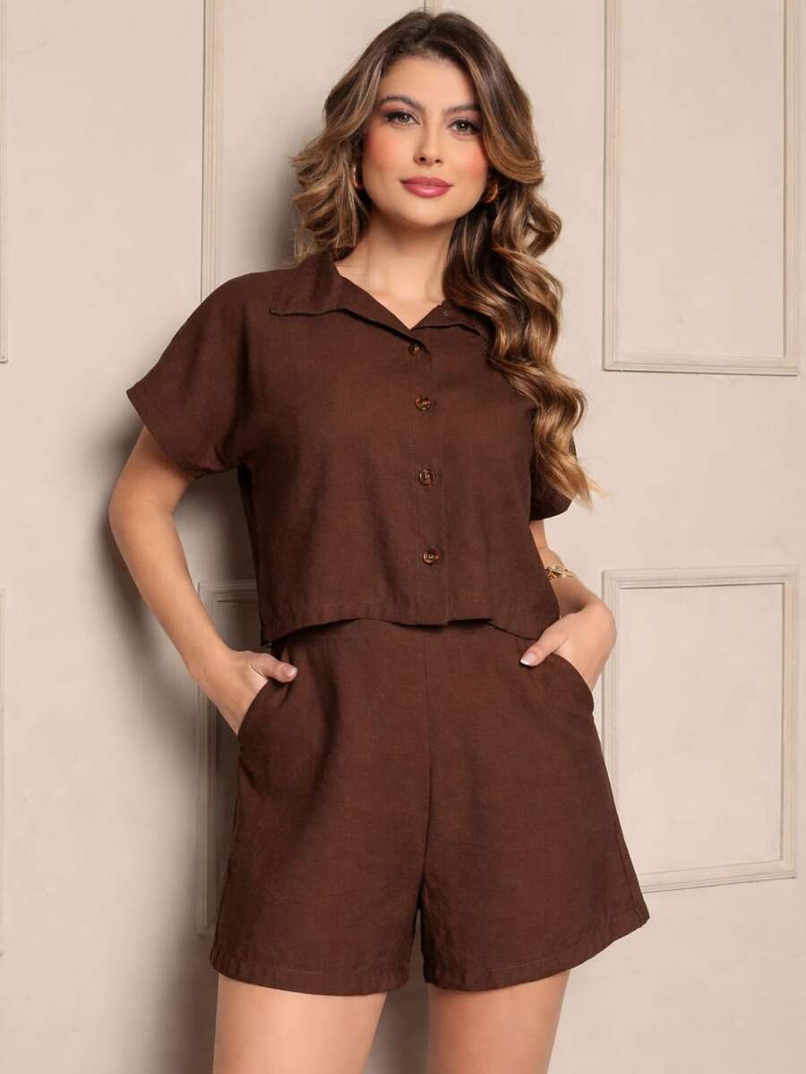 Linen Button Pocket Diary Travel Holiday Night Birthday Party Homecoming Summer - 鏽棕色 - 查看 1