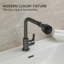 1个可旋转多功能厨房水龙头，浴室水槽水龙头，现代简约冷热水控制厨房水槽水龙头，G1/2接口，带2根50厘米软管，含G3/8适配器 - 槍灰 - 查看 6