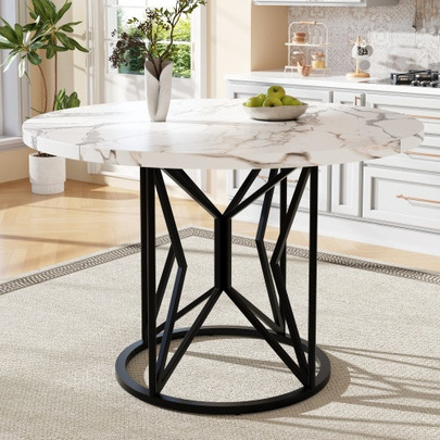 Round Table (100*100*76 Cm), Kitchen Table, Round Coffee Table, Capacity For 4 To 6 People, Suitable For Dining Room And Living Room, Metal Legs, Geometric Legs, Black Legs.