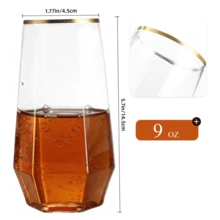 Bộ 6 ly rượu không chân, viền vàng, dung tích 9oz, họa tiết đính đá lấp lánh - Chống vỡ | Thích hợp cho rượu vang đỏ, cocktail, nước ép, sâm panh | Món quà hoàn hảo cho Ngày Valentine, Năm mới, Đám cưới, Tiệc sinh nhật - Xem 5