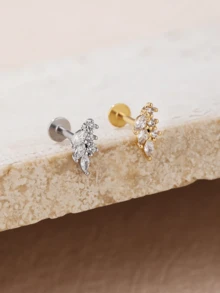 1pc Fashionable Minimalist Diamond Stainless Steel Leaf Earrings, Suitable For Women's Daily Wear - Leaves - View 1