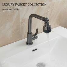 1个可旋转多功能厨房水龙头，浴室水槽水龙头，现代简约冷热水控制厨房水槽水龙头，G1/2接口，带2根50厘米软管，含G3/8适配器 - 槍灰 - 查看 7