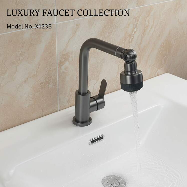 1个可旋转多功能厨房水龙头，浴室水槽水龙头，现代简约冷热水控制厨房水槽水龙头，G1/2接口，带2根50厘米软管，含G3/8适配器 - 槍灰 - 查看 6