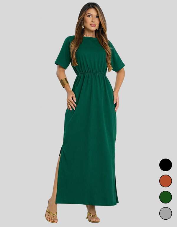 Vestido Feminino Evangelico Midi De Manguinha  elegante  Conservador / modesto  Casual    Dividido    Casamento