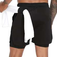 Summer 2-In-1 Dry Fit Compression Shorts With Secret Pocket And Regular Fit - 黑色 - 查看 2