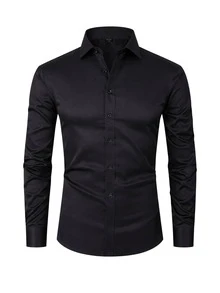 Set Of 2 Men's Long-Sleeved Slim Fit Dress Shirts For Work, Classic Lapel Collar, Lightweight And Comfortable, Work Environment - Preto/azulBB - View 4