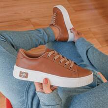 Women's Casual Minimalist Soft Sneakers For Outings And Urban Looks - Stylish Casual Lace-Up Party - 布朗 520 - 查看 5