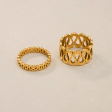 VKHK 1 chiếc nhẫn đơn bằng thép không gỉ mạ vàng 18K kiểu cổ điển, họa tiết lượn sóng, thích hợp cho nữ đeo hàng ngày, làm quà tặng. - Vàng - Xem 2