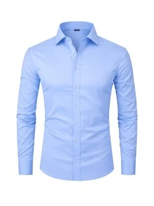 Set Of 2 Men's Long-Sleeved Slim Fit Dress Shirts For Work, Classic Lapel Collar, Lightweight And Comfortable, Work Environment - Preto/azulBB - View 2