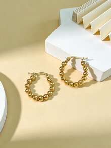 1/3 pares de pendientes geométricos de acero inoxidable chapados en oro, joyería de acero inoxidable chapada en oro, pendientes para mujer, pendientes de aro, pendientes colgantes, pendientes redondos con bisagra chapados en oro, textura de bambú, corte de diamante, hexágono, cuadrado, redondo, diseño de mariposa, pendientes duraderos de baja alergia adecuados para orejas sensibles, accesorios encantadores para mujer, accesorios de moda del Medio Oriente, accesorios y regalos de decoración de Ramadán, regalos para fiestas y vacaciones - Multicolor - Ver 4