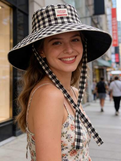 1顶撞色网眼系带渔夫帽，双面可用，防紫外线，3D设计，可折叠，时尚百搭，优雅风格，柔软舒适，透气，多功能，修饰脸型，适合旅行、购物、户外活动、街头漫步、约会、用餐、徒步旅行及各种场合。