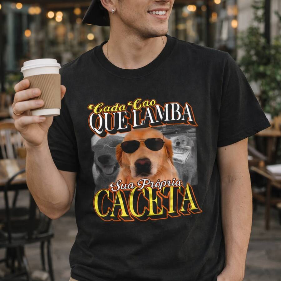 Every Dog That Licks Its Own  T-Shirt Meme Printed T-Shirt Streewear Unisex 100% Cotton - 黑色 - 查看 1