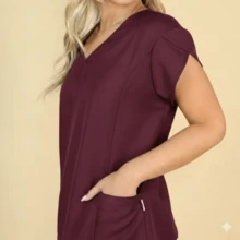 Oxford Women's Surgical Scrub Set, Hospital Pajamas - 紫紅色 - 查看 1
