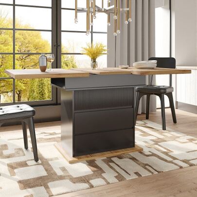 Telescopic Dining Table (110-140 X 80 Cm), Folding Dining Table, Ideal For 4-6 People, Retractable Design, Space-Saving, Perfect For The Kitchen And Living Room, With A Three-Tier Shelf, Black