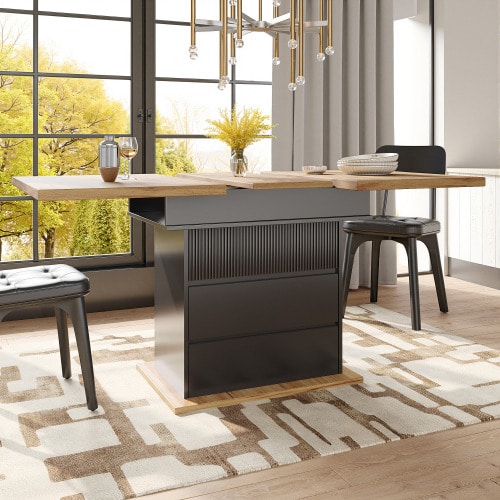 Telescopic Dining Table (110-140 X 80 Cm), Folding Dining Table, Ideal For 4-6 People, Retractable Design, Space-Saving, Perfect For The Kitchen And Living Room, With A Three-Tier Shelf, Black
