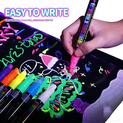 6/8 Colors Fluorescent Board Specialized Pens, Water-Soluble Dustless Erasable Markers, Liquid Chalk For Writing, Marking, Graffiti On Blackboard, Fluorescent Board, POP Painting And Coloring