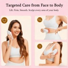 5-In-1 Body Shaping Device - Negative Pressure Lymphatic Drainage Massager, Smart Microcurrent Red & Blue Light Massage Device With Fat Suction, Anti-Cellulite Massage Tool For Firming Skin On Face, Abdomen, Arms, Legs - White - View 5