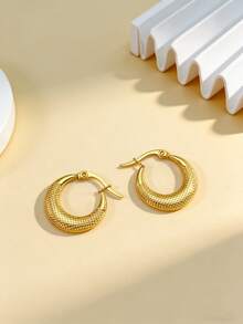 1/3 Pairs Gold Geometric Stainless Steel Earrings, Gold-Plated Stainless Steel Jewelry, Women's Earrings, Hoop Earrings, Dangle Earrings, Gold-Plated Hinged Round Earrings, Bamboo Texture, Diamond Cut, Hexagon, Square, Round, Butterfly Design, Durable Low-Allergy Earrings Suitable For Sensitive Ears, Charming Women's Accessories, Middle Eastern Fashion Accessories, Ramadan Decoration Accessories And Gifts, Party And Holiday Gifts - Multicolor - View 7