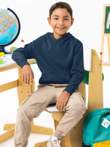 Basic Kangaroo Hoodie With Thick Flannel Thermal Lining For Boys, Casual Winter Wear - Màu xanh hải quân - Xem 6