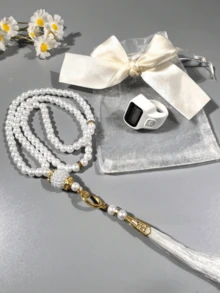 2pcs/Set New Bowknot Gift Bag Set, Includes Muslim Prayer Beads And Tasbih Bracelet, Bowknot Mesh Gift Bag Packaging, Comes With Finger Ring Tally Counter & Electronic Prayer Beads, Suitable For Holidays, Gifts And More - Multicolor - View 3