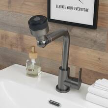 1个可旋转多功能厨房水龙头，浴室水槽水龙头，现代简约冷热水控制厨房水槽水龙头，G1/2接口，带2根50厘米软管，含G3/8适配器 - 槍灰 - 查看 5