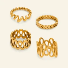 VKHK 1 chiếc nhẫn đơn bằng thép không gỉ mạ vàng 18K kiểu cổ điển, họa tiết lượn sóng, thích hợp cho nữ đeo hàng ngày, làm quà tặng. - Vàng - Xem 4