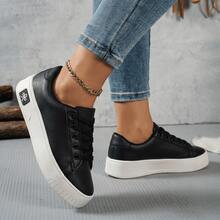 Women's Casual Minimalist Soft Sneakers For Outings And Urban Looks - Stylish Casual Lace-Up Party - 黑色 520 - 查看 8