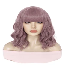短款波波头假发 女士蓬松波浪卷发 齐肩长度 合成彩色角色扮演服装假发（粉紫色、粉色、黑色+卡其色双包装） - 彩色 - 查看 10