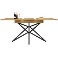 Extendable Dining Table, Dimensions 120 (160) X 80 Cm, Extendable Kitchen Table, Breakfast Table, Star Table Legs, Black Wrought Iron Table Legs, Textured Walnut/Marble Tabletop - Khaki - View 8