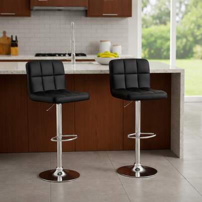 Conjunto Kit 2 Banquetas Cadeiras Altas Estofadas Giratória Com Regulagem De Altura Para Cozinha Bar Bancada Feminino Masculino Envio Nacional