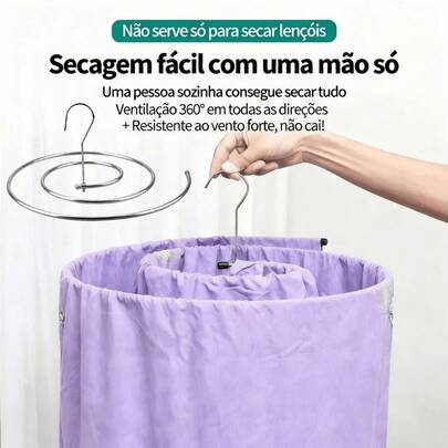 Varal Espiral Inox Secagem Fácil Cabide Redondo Lençol Roupas Tapete Calças