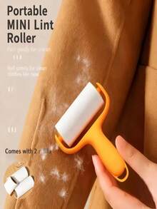 1pc Mini Reusable Lint Roller, High Sticky Clothes Fuzz Remover, Portable Travel Essential With Replacement Roller, Pet Hair & Lint Brush For Home & Travel - Baby Blue - View 3